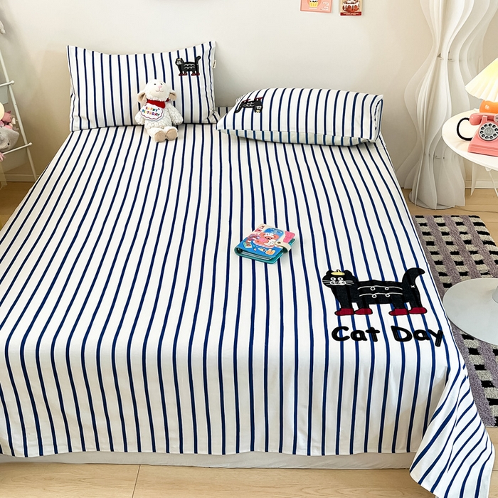 91家纺网 家纺一手货源 找家纺 雅居纺家纺 2026新款全棉绣花A类老粗布床单单件床单单品凉席席子 老粗布-小猫咪