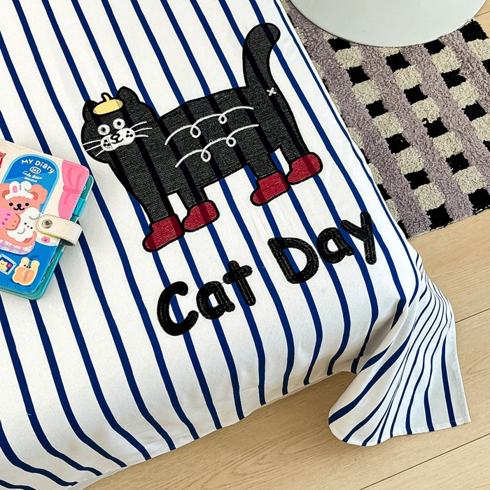 91家纺网 家纺一手货源 找家纺 雅居纺家纺 2026新款全棉绣花A类老粗布床单单件床单单品凉席席子 老粗布-小猫咪