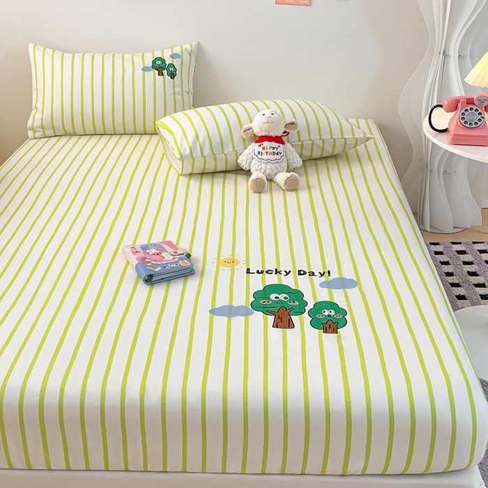 91家纺网 家纺一手货源 找家纺 雅居纺家纺 2026新款全棉绣花A类老粗布床笠单件床笠单品凉席席子 老粗布-发财树