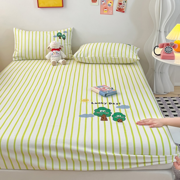 91家纺网 家纺一手货源 找家纺 雅居纺家纺 2026新款全棉绣花A类老粗布床笠单件床笠单品凉席席子 老粗布-发财树