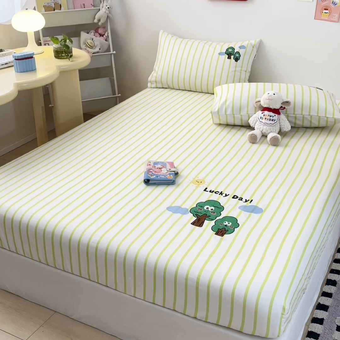 91家纺网 家纺一手货源 找家纺 雅居纺家纺 2026新款全棉绣花A类老粗布床笠单件床笠单品凉席席子 老粗布-发财树