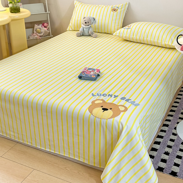 91家纺网 家纺一手货源 找家纺 雅居纺家纺 2026新款全棉绣花A类老粗布床单单件床单单品凉席席子 老粗布-幸运熊