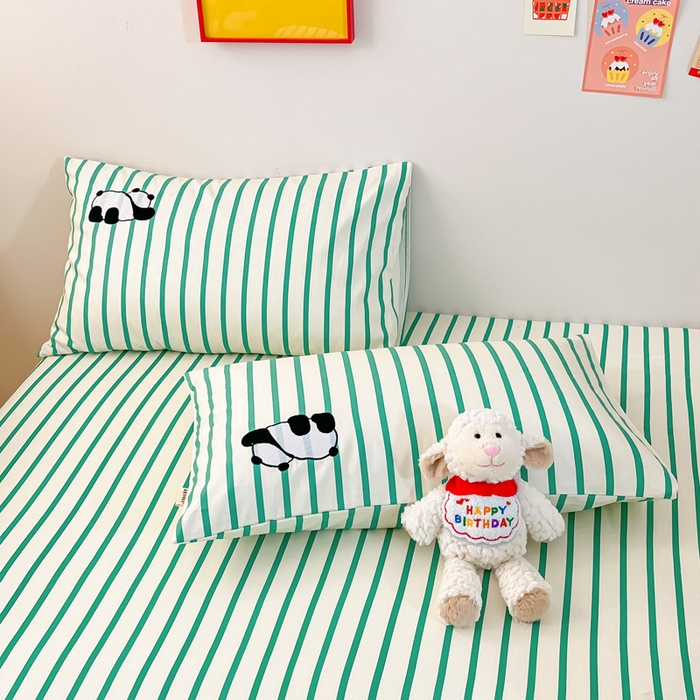 91家纺网 家纺一手货源 找家纺 雅居纺家纺 2026新款全棉绣花A类老粗布床笠单件床笠单品凉席席子 老粗布-萌仔熊猫