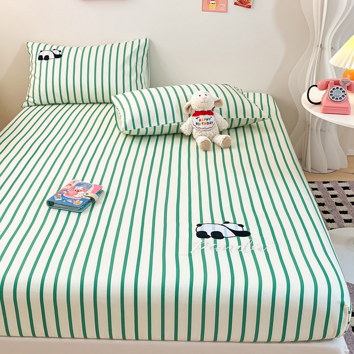 91家纺网 家纺一手货源 找家纺 雅居纺家纺 2026新款全棉绣花A类老粗布床笠单件床笠单品凉席席子 老粗布-萌仔熊猫