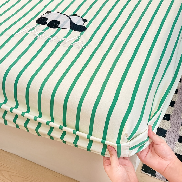 91家纺网 家纺一手货源 找家纺 雅居纺家纺 2026新款全棉绣花A类老粗布床笠单件床笠单品凉席席子 老粗布-萌仔熊猫