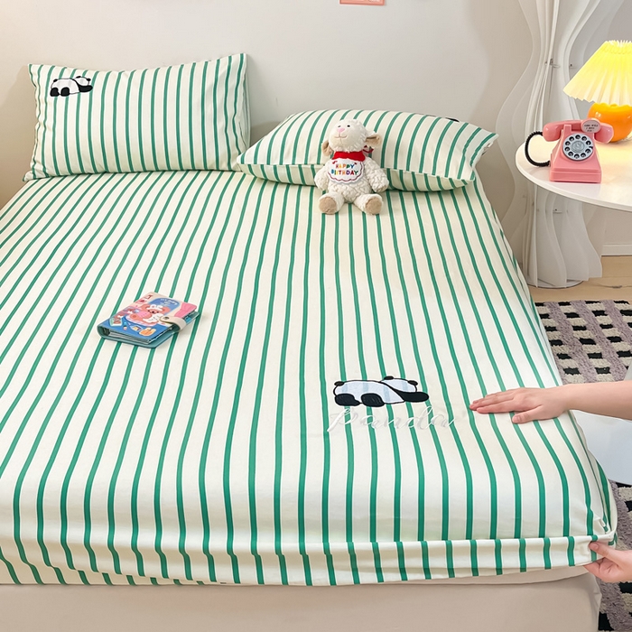 91家纺网 家纺一手货源 找家纺 雅居纺家纺 2026新款全棉绣花A类老粗布床笠单件床笠单品凉席席子 老粗布-萌仔熊猫