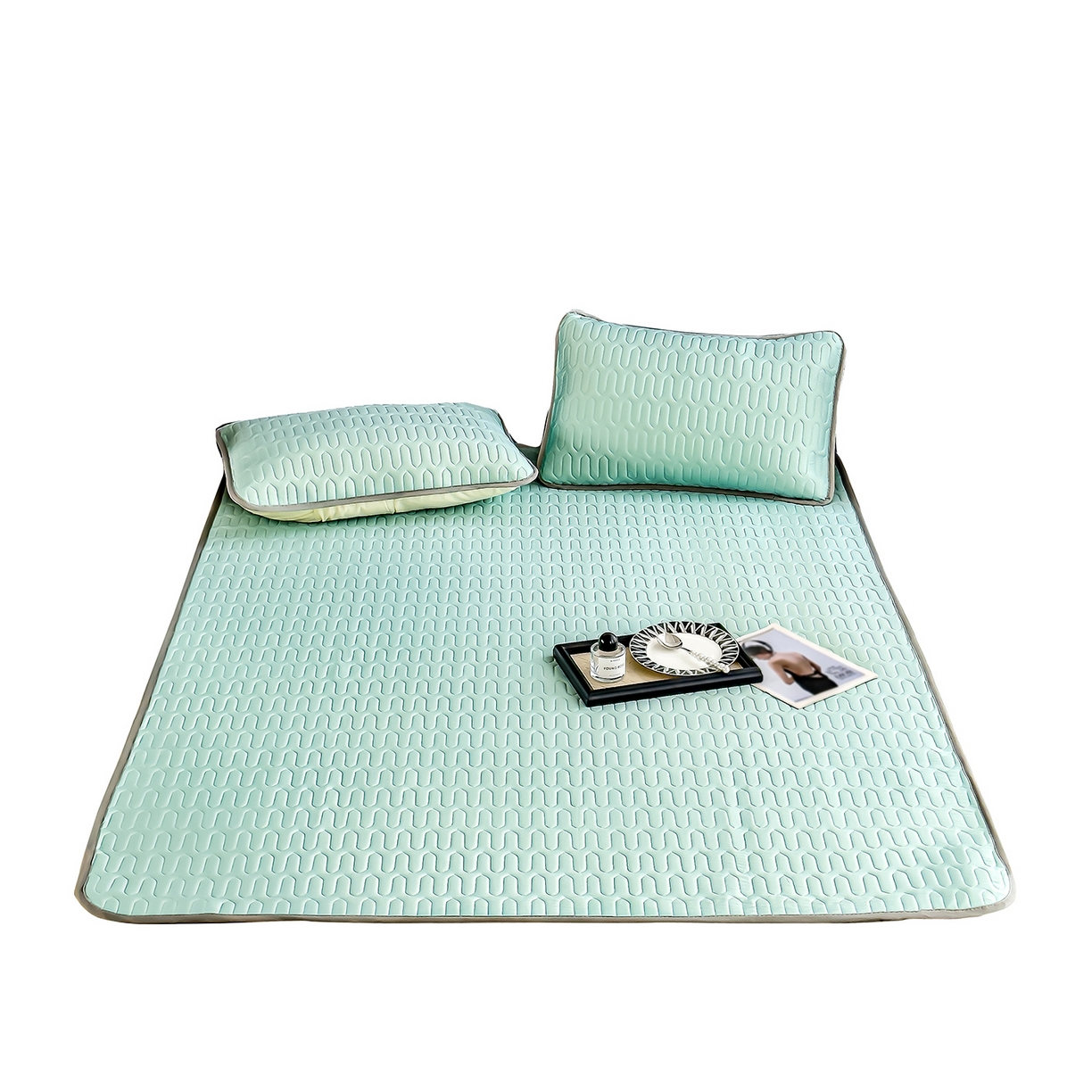 91家纺网 家纺一手货源 找家纺 悦织湾家纺 2026新款床单款乳胶席三件套印花纯色冰丝凉感夏凉乳胶席子 果绿