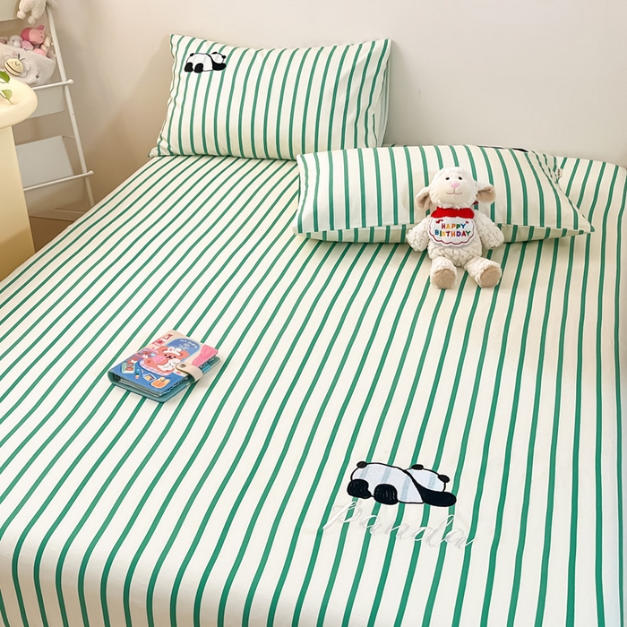 91家纺网 家纺一手货源 找家纺 雅居纺家纺 2026新款全棉绣花A类老粗布床笠单件床笠单品凉席席子 老粗布-萌仔熊猫