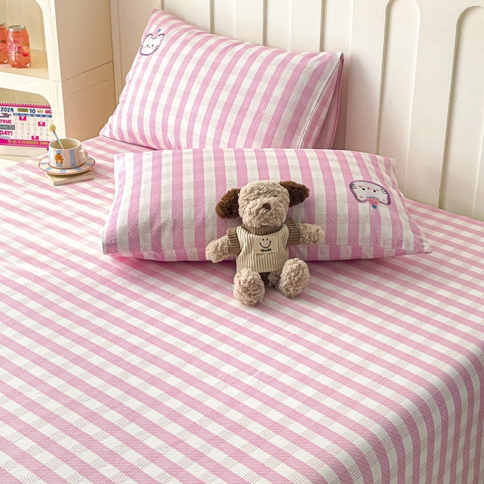 91家纺网 家纺一手货源 找家纺 雅居纺家纺 2026新款全棉绣花A类老粗布床单单件床单单品凉席席子 老粗布-猫咪派对