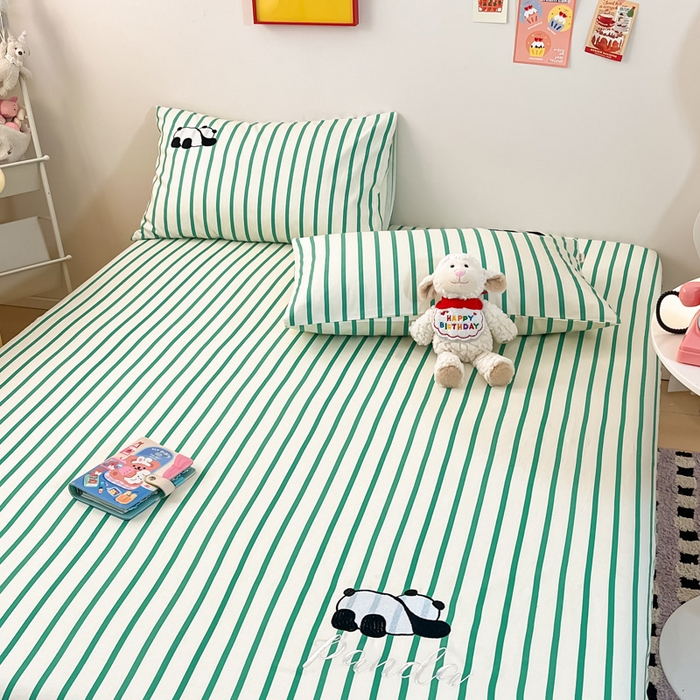 91家纺网 家纺一手货源 找家纺 雅居纺家纺 2026新款全棉绣花A类老粗布床笠单件床笠单品凉席席子 老粗布-萌仔熊猫