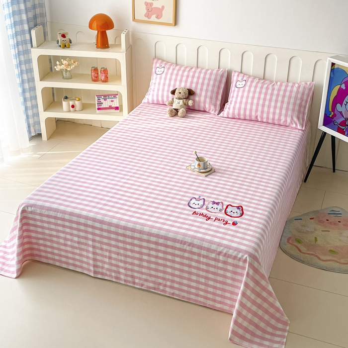 91家纺网 家纺一手货源 找家纺 雅居纺家纺 2026新款全棉绣花A类老粗布床单单件床单单品凉席席子 老粗布-猫咪派对