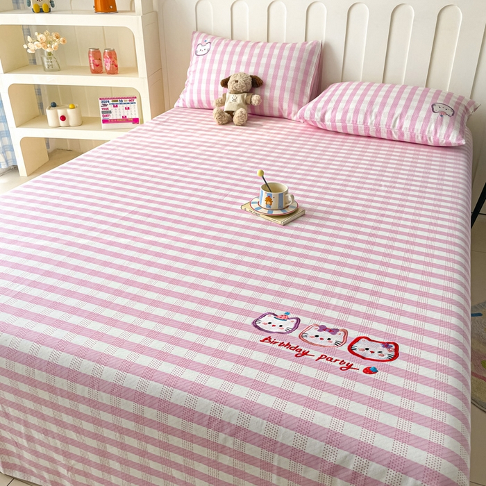 91家纺网 家纺一手货源 找家纺 雅居纺家纺 2026新款全棉绣花A类老粗布床单单件床单单品凉席席子 老粗布-猫咪派对