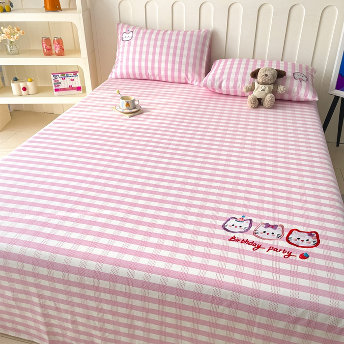 91家纺网 家纺一手货源 找家纺 雅居纺家纺 2026新款全棉绣花A类老粗布床单单件床单单品凉席席子 老粗布-猫咪派对