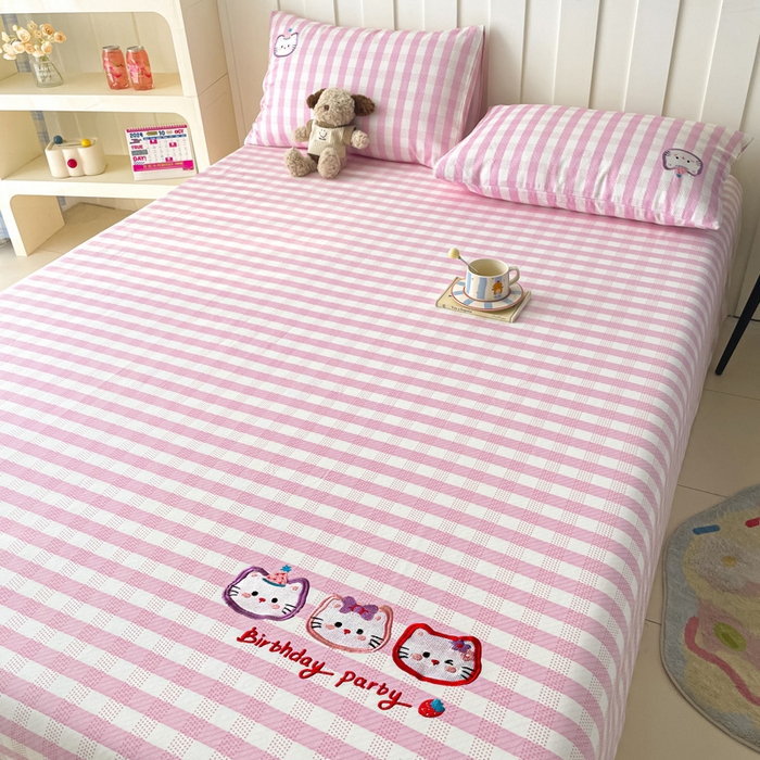 91家纺网 家纺一手货源 找家纺 雅居纺家纺 2026新款全棉绣花A类老粗布床单单件床单单品凉席席子 老粗布-猫咪派对