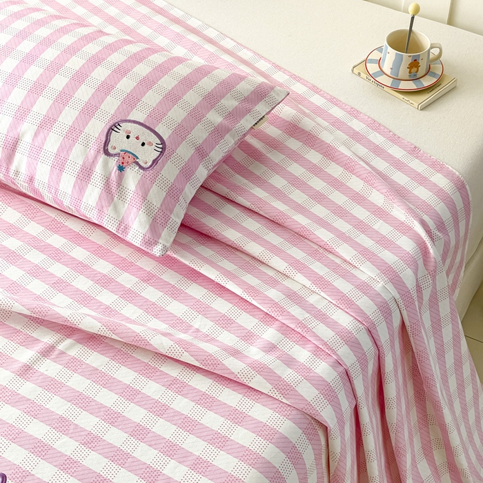 91家纺网 家纺一手货源 找家纺 雅居纺家纺 2026新款全棉绣花A类老粗布床单单件床单单品凉席席子 老粗布-猫咪派对