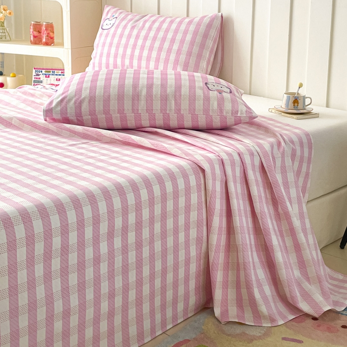 91家纺网 家纺一手货源 找家纺 雅居纺家纺 2026新款全棉绣花A类老粗布床单单件床单单品凉席席子 老粗布-猫咪派对