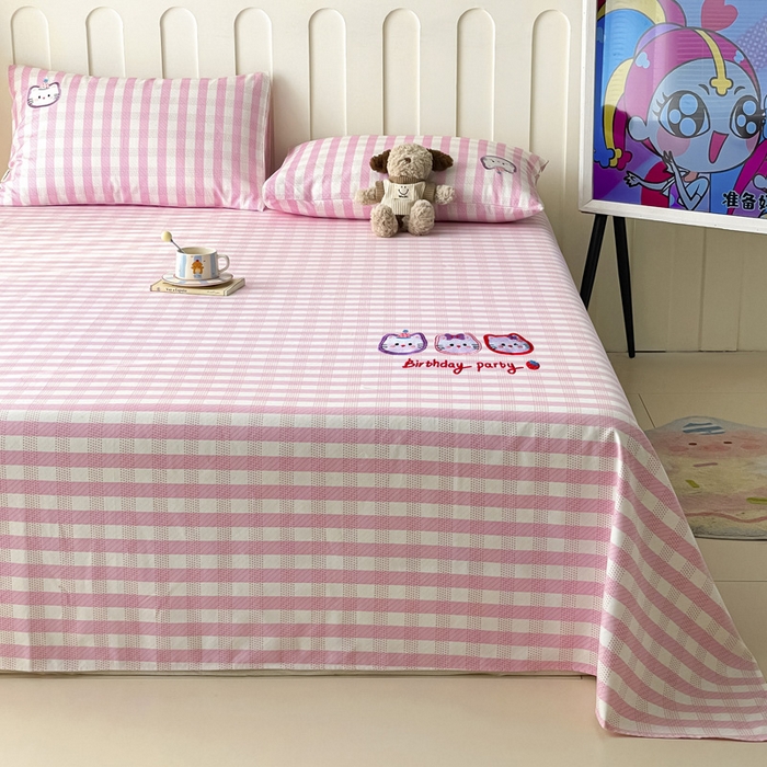 91家纺网 家纺一手货源 找家纺 雅居纺家纺 2026新款全棉绣花A类老粗布床单单件床单单品凉席席子 老粗布-猫咪派对