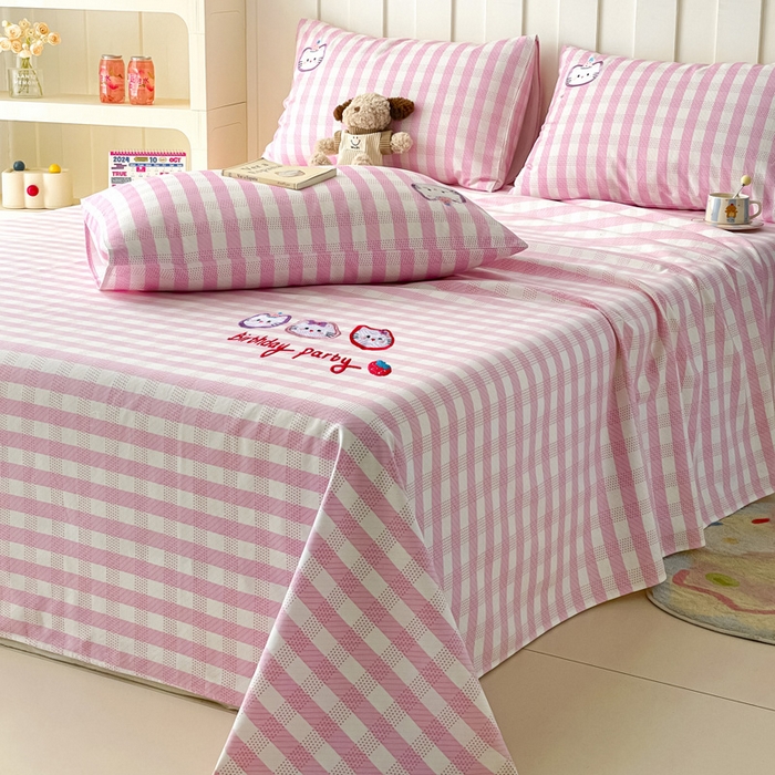 91家纺网 家纺一手货源 找家纺 雅居纺家纺 2026新款全棉绣花A类老粗布床单单件床单单品凉席席子 老粗布-猫咪派对