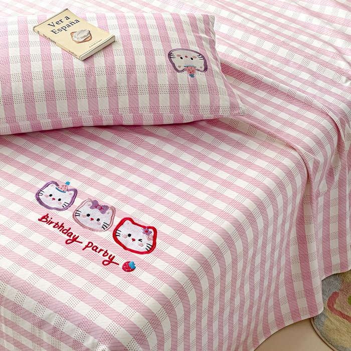 91家纺网 家纺一手货源 找家纺 雅居纺家纺 2026新款全棉绣花A类老粗布床单单件床单单品凉席席子 老粗布-猫咪派对