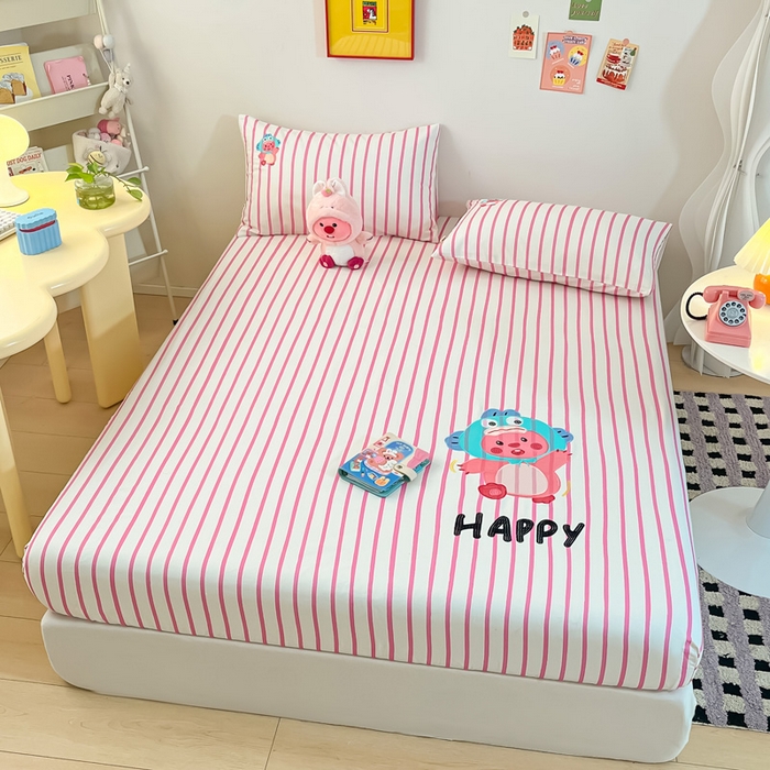 91家纺网 家纺一手货源 找家纺 雅居纺家纺 2026新款全棉绣花A类老粗布床笠单件床笠单品凉席席子 老粗布-小海狸-粉