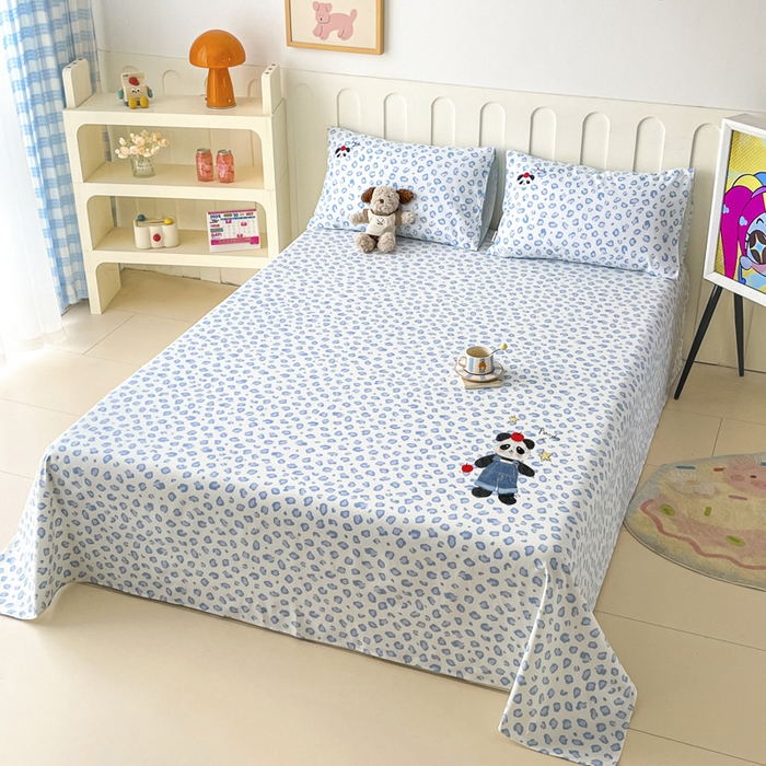 91家纺网 家纺一手货源 找家纺 雅居纺家纺 2026新款全棉绣花A类老粗布床单单件床单单品凉席席子 老粗布-苹果熊猫