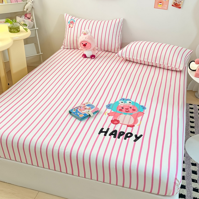 91家纺网 家纺一手货源 找家纺 雅居纺家纺 2026新款全棉绣花A类老粗布床笠单件床笠单品凉席席子 老粗布-小海狸-粉