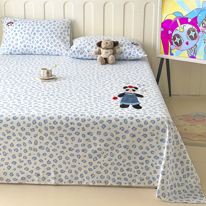 91家纺网 家纺一手货源 找家纺 雅居纺家纺 2026新款全棉绣花A类老粗布床单单件床单单品凉席席子 老粗布-苹果熊猫