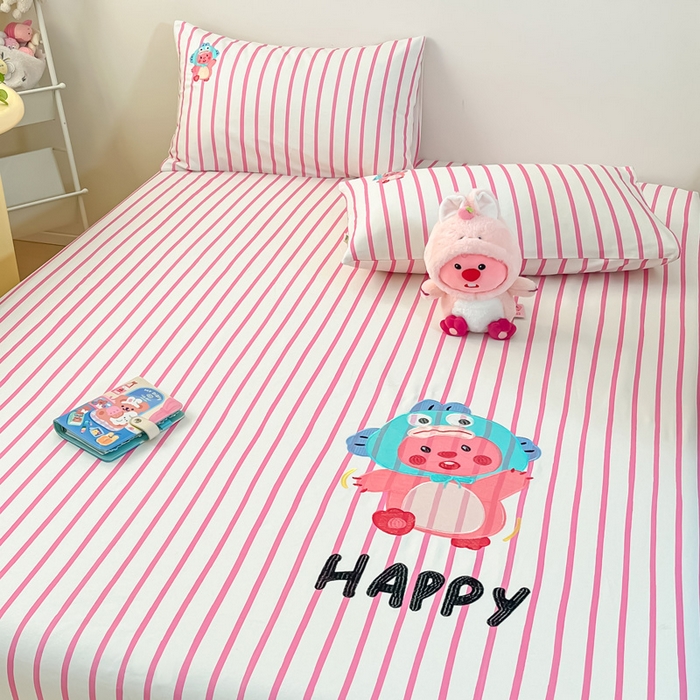 91家纺网 家纺一手货源 找家纺 雅居纺家纺 2026新款全棉绣花A类老粗布床笠单件床笠单品凉席席子 老粗布-小海狸-粉