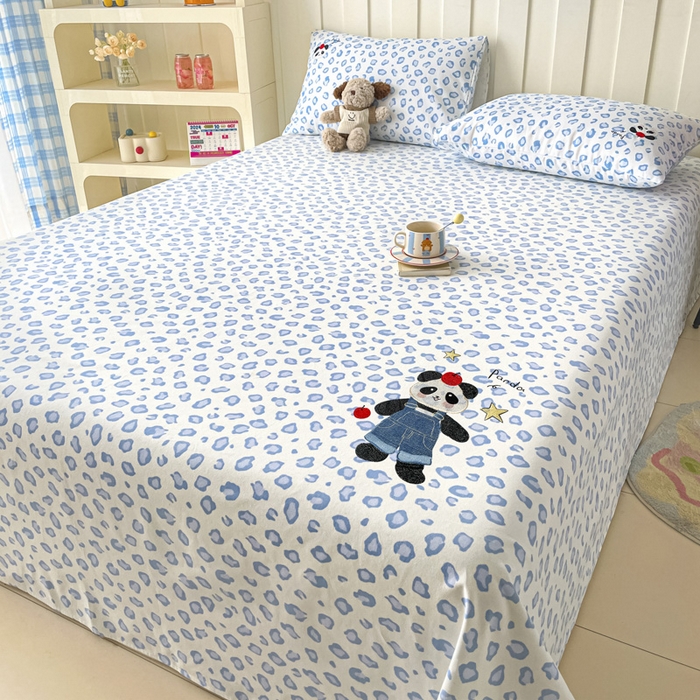 91家纺网 家纺一手货源 找家纺 雅居纺家纺 2026新款全棉绣花A类老粗布床单单件床单单品凉席席子 老粗布-苹果熊猫