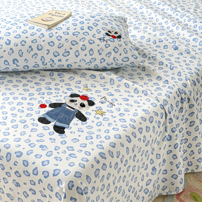 91家纺网 家纺一手货源 找家纺 雅居纺家纺 2026新款全棉绣花A类老粗布床单单件床单单品凉席席子 老粗布-苹果熊猫