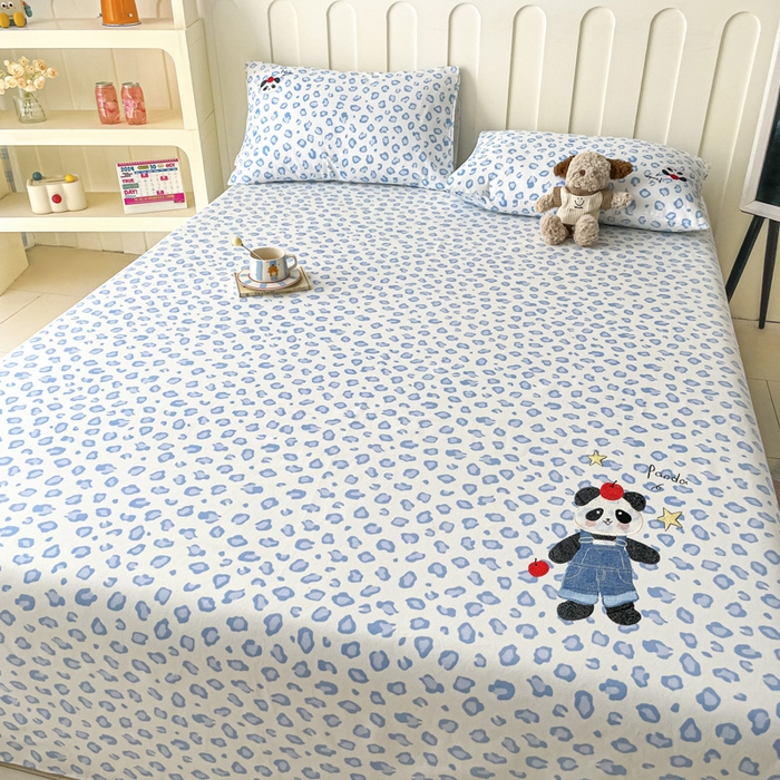 91家纺网 家纺一手货源 找家纺 雅居纺家纺 2026新款全棉绣花A类老粗布床单单件床单单品凉席席子 老粗布-苹果熊猫