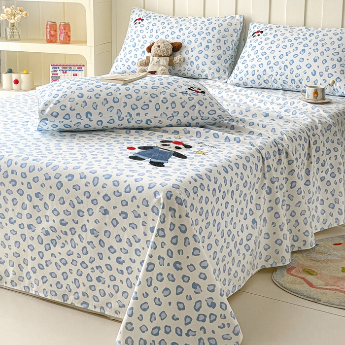 91家纺网 家纺一手货源 找家纺 雅居纺家纺 2026新款全棉绣花A类老粗布床单单件床单单品凉席席子 老粗布-苹果熊猫