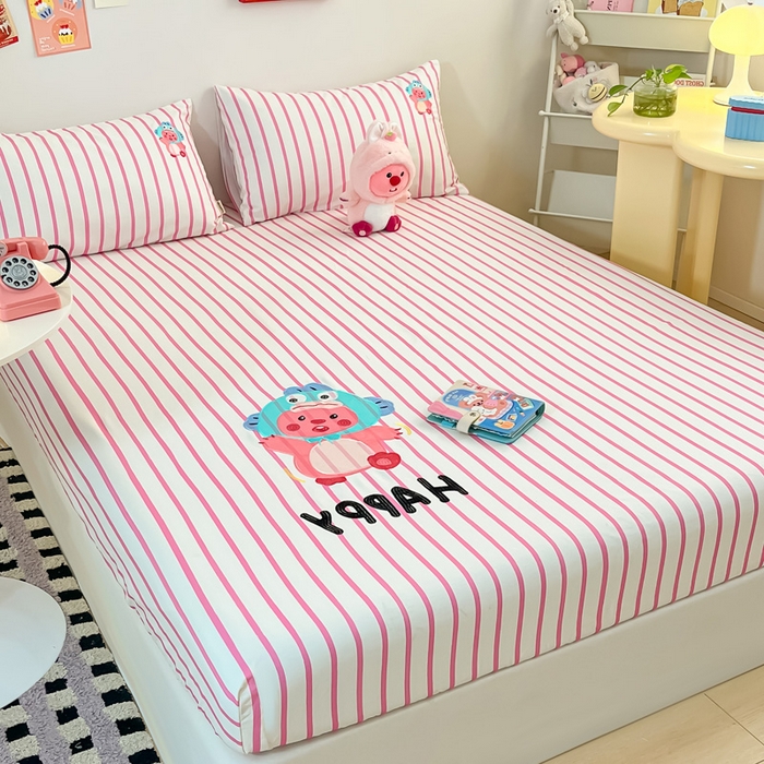 91家纺网 家纺一手货源 找家纺 雅居纺家纺 2026新款全棉绣花A类老粗布床笠单件床笠单品凉席席子 老粗布-小海狸-粉