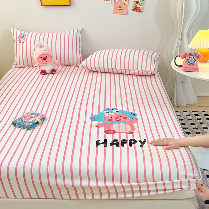 91家纺网 家纺一手货源 找家纺 雅居纺家纺 2026新款全棉绣花A类老粗布床笠单件床笠单品凉席席子 老粗布-小海狸-粉