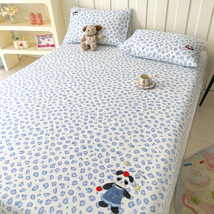 91家纺网 家纺一手货源 找家纺 雅居纺家纺 2026新款全棉绣花A类老粗布床单单件床单单品凉席席子 老粗布-苹果熊猫