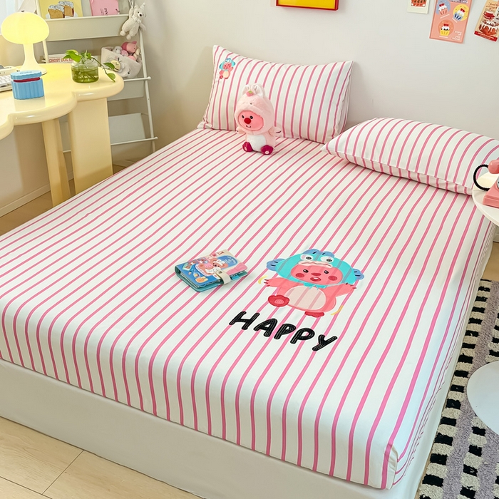 91家纺网 家纺一手货源 找家纺 雅居纺家纺 2026新款全棉绣花A类老粗布床笠单件床笠单品凉席席子 老粗布-小海狸-粉