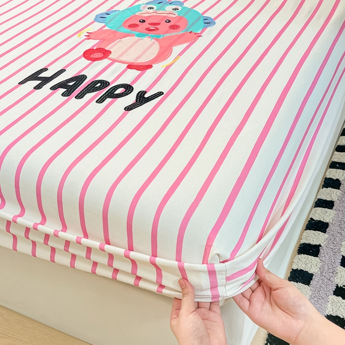 91家纺网 家纺一手货源 找家纺 雅居纺家纺 2026新款全棉绣花A类老粗布床笠单件床笠单品凉席席子 老粗布-小海狸-粉