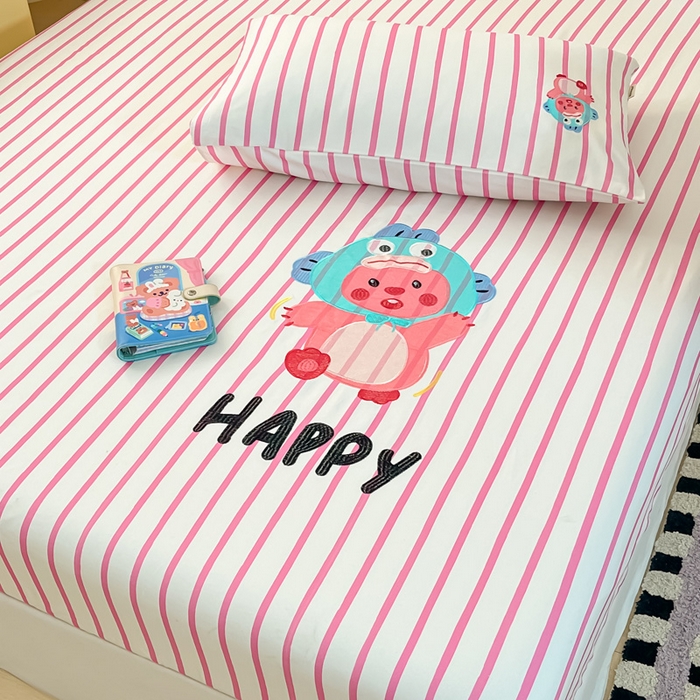 91家纺网 家纺一手货源 找家纺 雅居纺家纺 2026新款全棉绣花A类老粗布床笠单件床笠单品凉席席子 老粗布-小海狸-粉