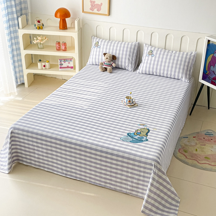 91家纺网 家纺一手货源 找家纺 雅居纺家纺 2026新款全棉绣花A类老粗布床单单件床单单品凉席席子 老粗布-星球恐龙