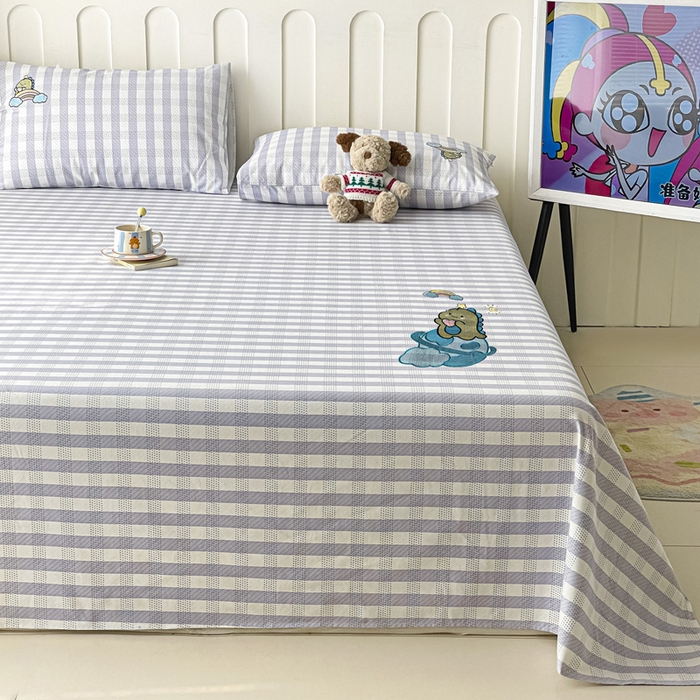 91家纺网 家纺一手货源 找家纺 雅居纺家纺 2026新款全棉绣花A类老粗布床单单件床单单品凉席席子 老粗布-星球恐龙