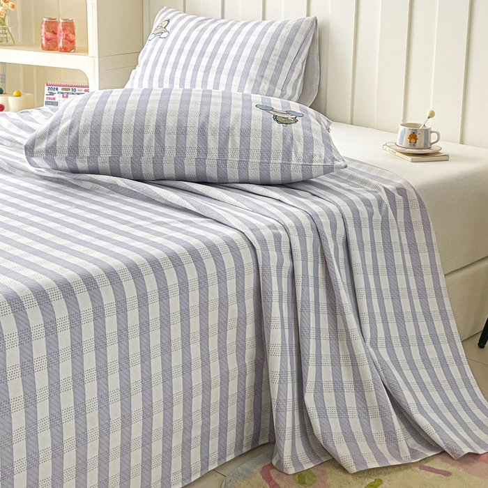 91家纺网 家纺一手货源 找家纺 雅居纺家纺 2026新款全棉绣花A类老粗布床单单件床单单品凉席席子 老粗布-星球恐龙