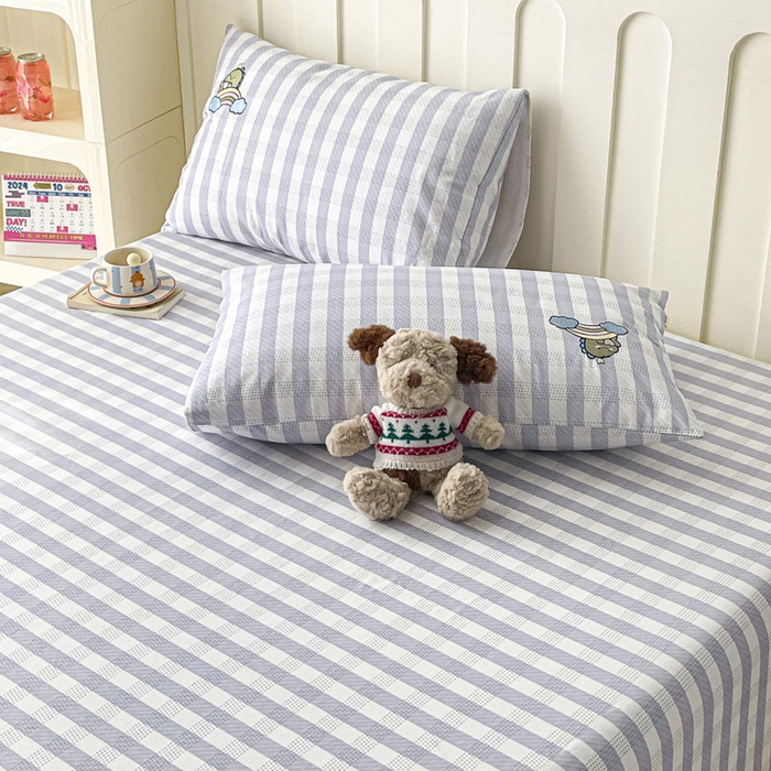 91家纺网 家纺一手货源 找家纺 雅居纺家纺 2026新款全棉绣花A类老粗布床单单件床单单品凉席席子 老粗布-星球恐龙