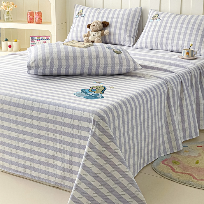 91家纺网 家纺一手货源 找家纺 雅居纺家纺 2026新款全棉绣花A类老粗布床单单件床单单品凉席席子 老粗布-星球恐龙