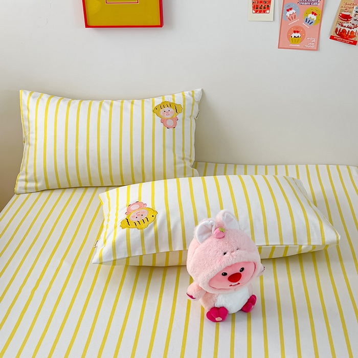 91家纺网 家纺一手货源 找家纺 雅居纺家纺 2026新款全棉绣花A类老粗布床笠单件床笠单品凉席席子 老粗布-小海狸-黄