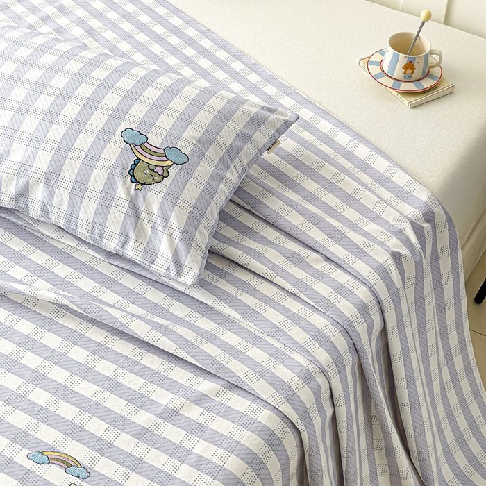 91家纺网 家纺一手货源 找家纺 雅居纺家纺 2026新款全棉绣花A类老粗布床单单件床单单品凉席席子 老粗布-星球恐龙