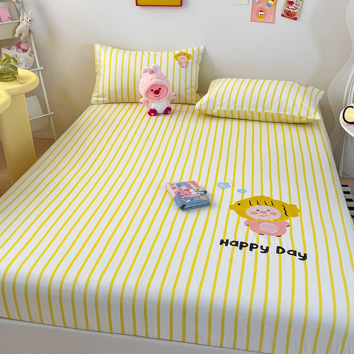 91家纺网 家纺一手货源 找家纺 雅居纺家纺 2026新款全棉绣花A类老粗布床笠单件床笠单品凉席席子 老粗布-小海狸-黄