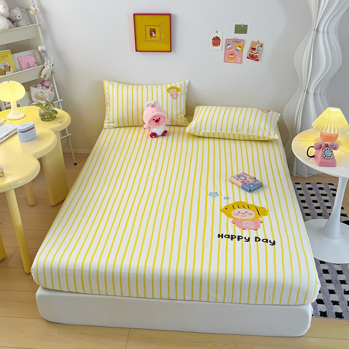 91家纺网 家纺一手货源 找家纺 雅居纺家纺 2026新款全棉绣花A类老粗布床笠单件床笠单品凉席席子 老粗布-小海狸-黄