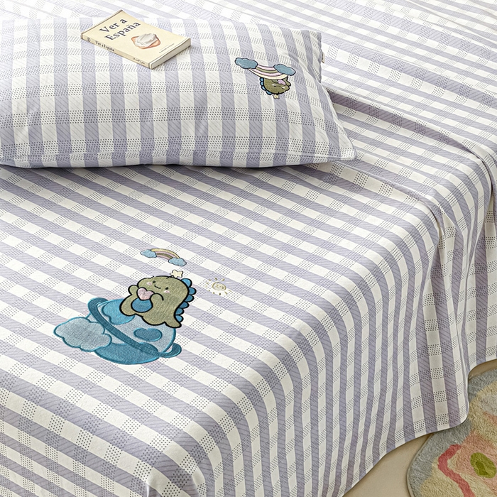 91家纺网 家纺一手货源 找家纺 雅居纺家纺 2026新款全棉绣花A类老粗布床单单件床单单品凉席席子 老粗布-星球恐龙