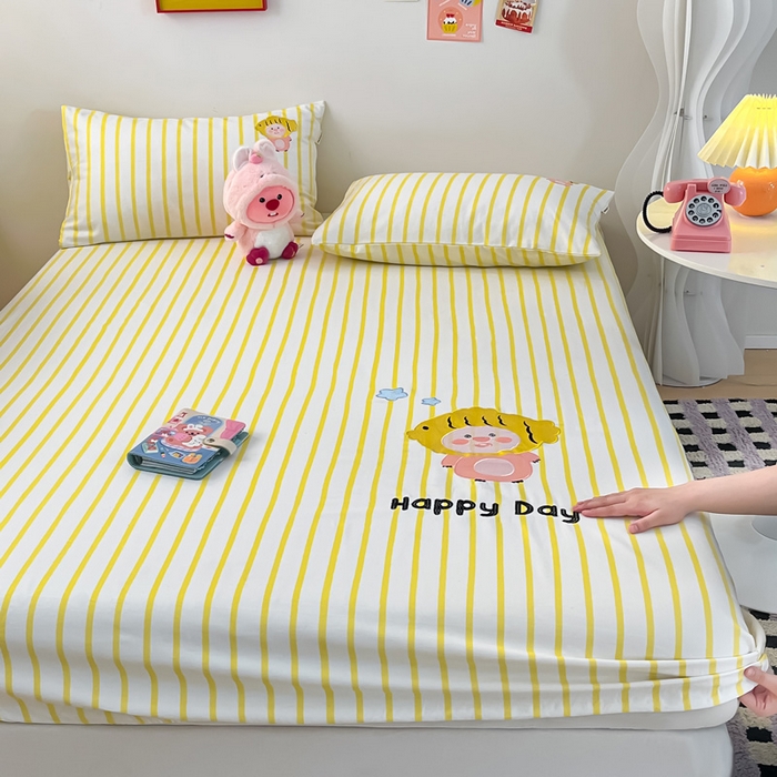 91家纺网 家纺一手货源 找家纺 雅居纺家纺 2026新款全棉绣花A类老粗布床笠单件床笠单品凉席席子 老粗布-小海狸-黄