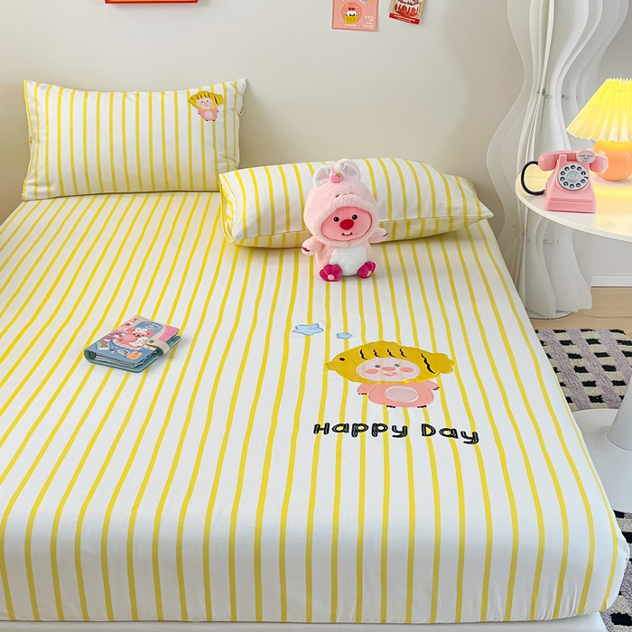 91家纺网 家纺一手货源 找家纺 雅居纺家纺 2026新款全棉绣花A类老粗布床笠单件床笠单品凉席席子 老粗布-小海狸-黄